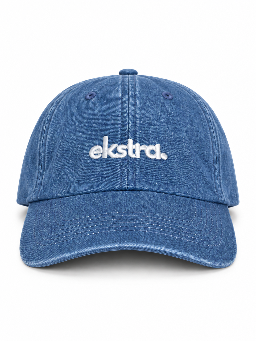 Denim Blue Minimal Cap — White Embroidery