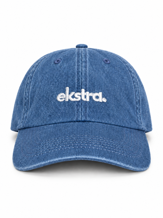 Denim Blue Minimal Cap — White Embroidery