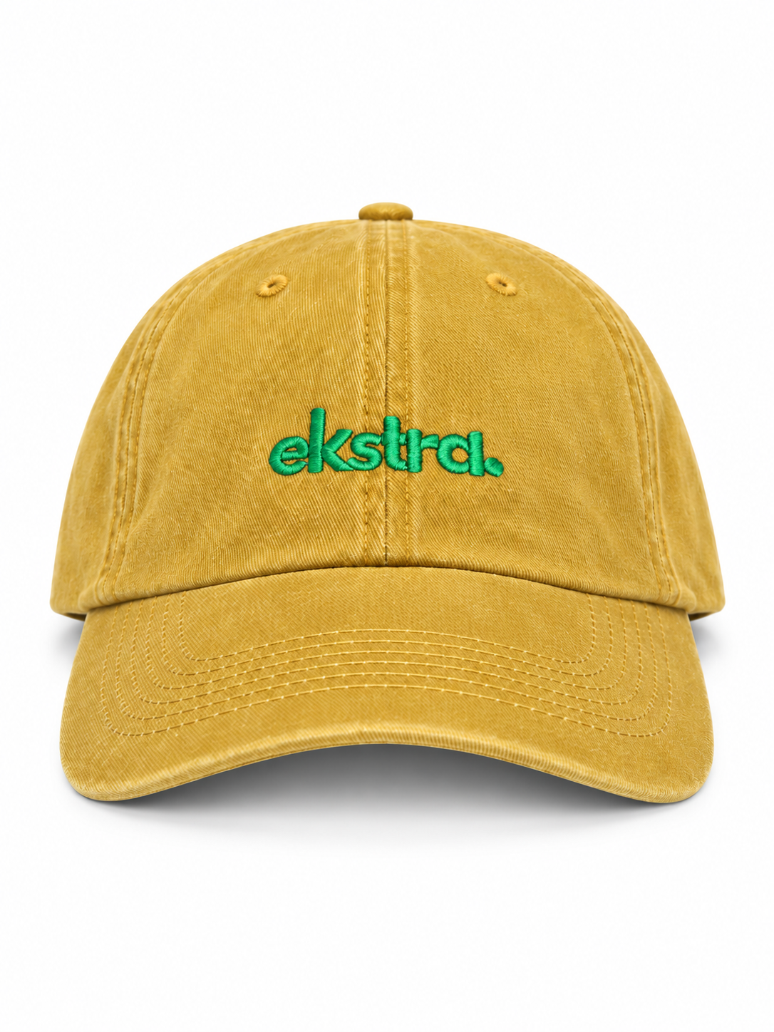 Mustard Minimal Cap — Green Embroidery
