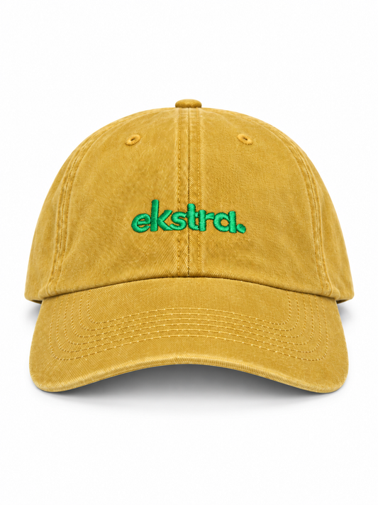 Mustard Minimal Cap — Green Embroidery